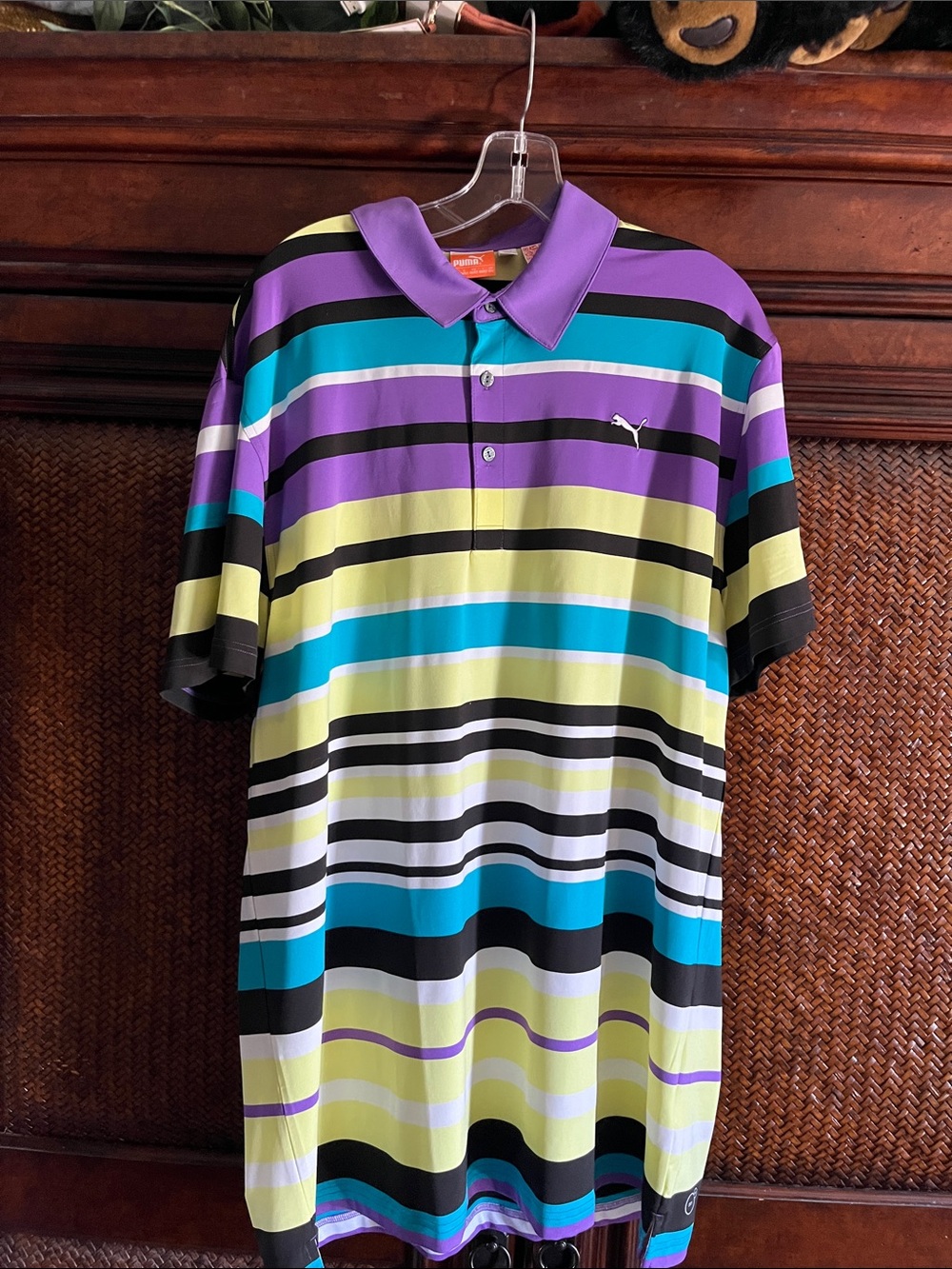 Puma Men’s Purple, Teal, Black & Cream Striped Polo
